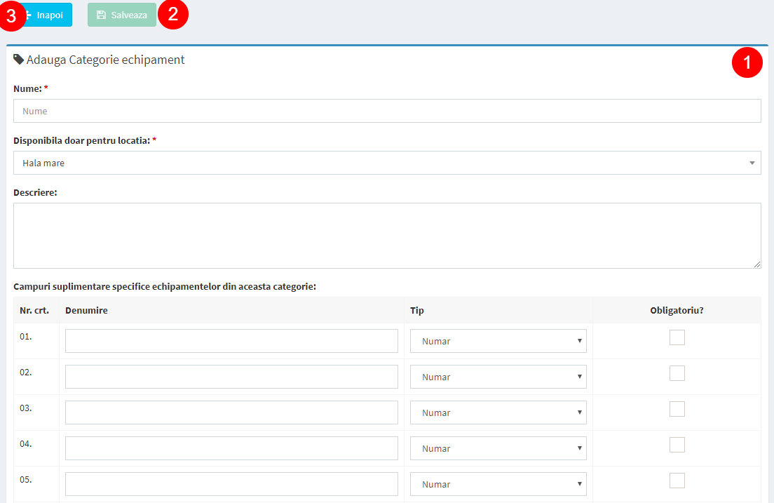 formular adauga categorie echipamente