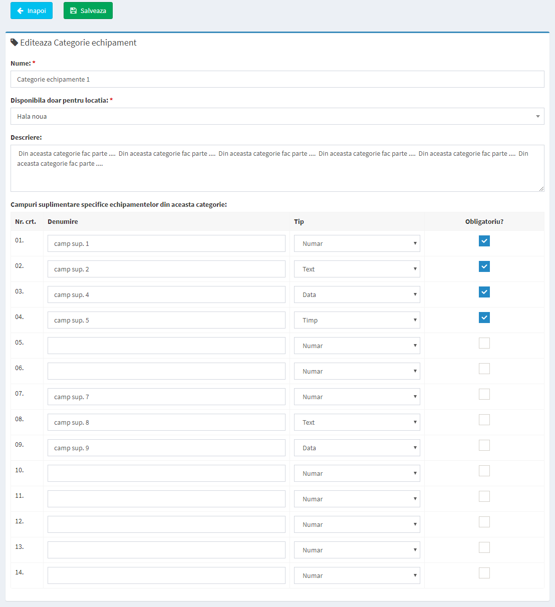 pagina editare categorie echipamente