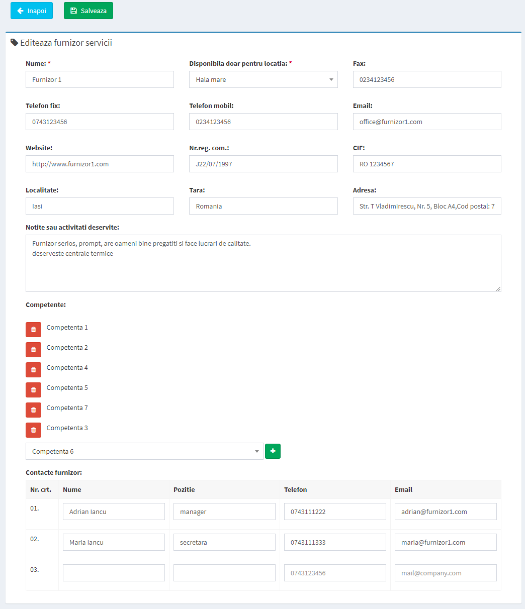 pagina editare furnizor