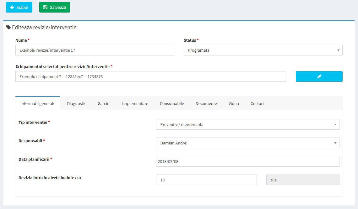 pagina editare revizie preventiva