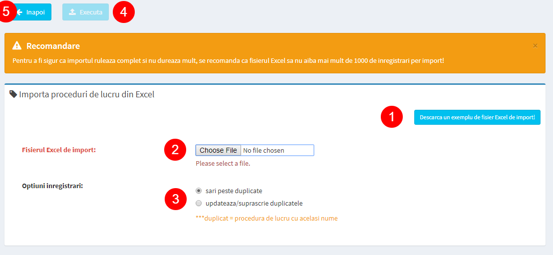 pagina import proceduri