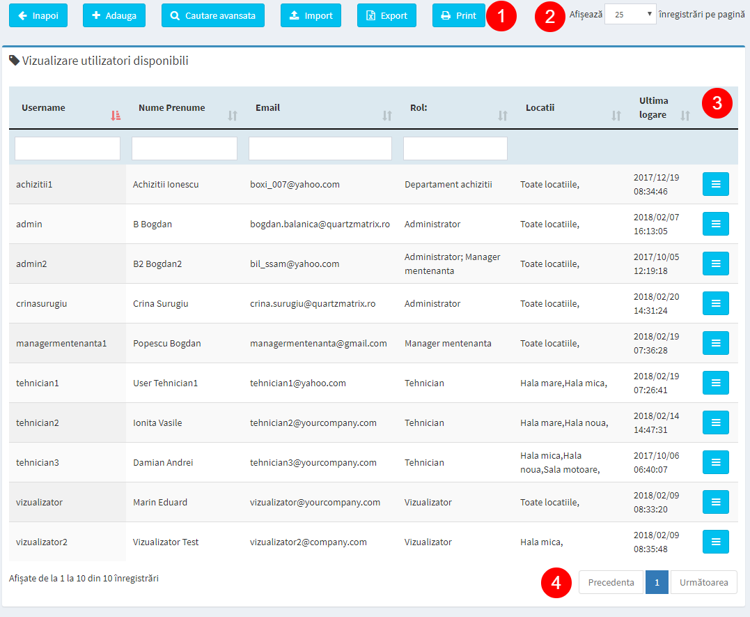 pagina administrare utilizatori