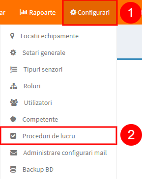 meniu administrare proceduri de lucru