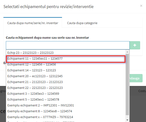 selectie echipament revizii tab 1 pas 2