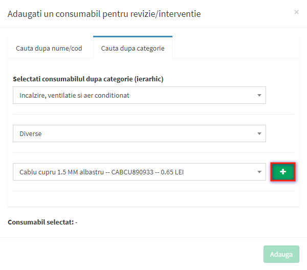 modal selectie material revizii preventive dupa categorie pas 1