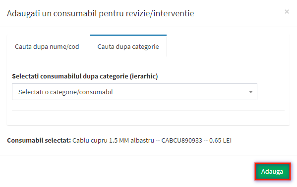 modal selectie material revizii preventive dupa categorie pas 2