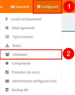 meniu administrare utilizatori