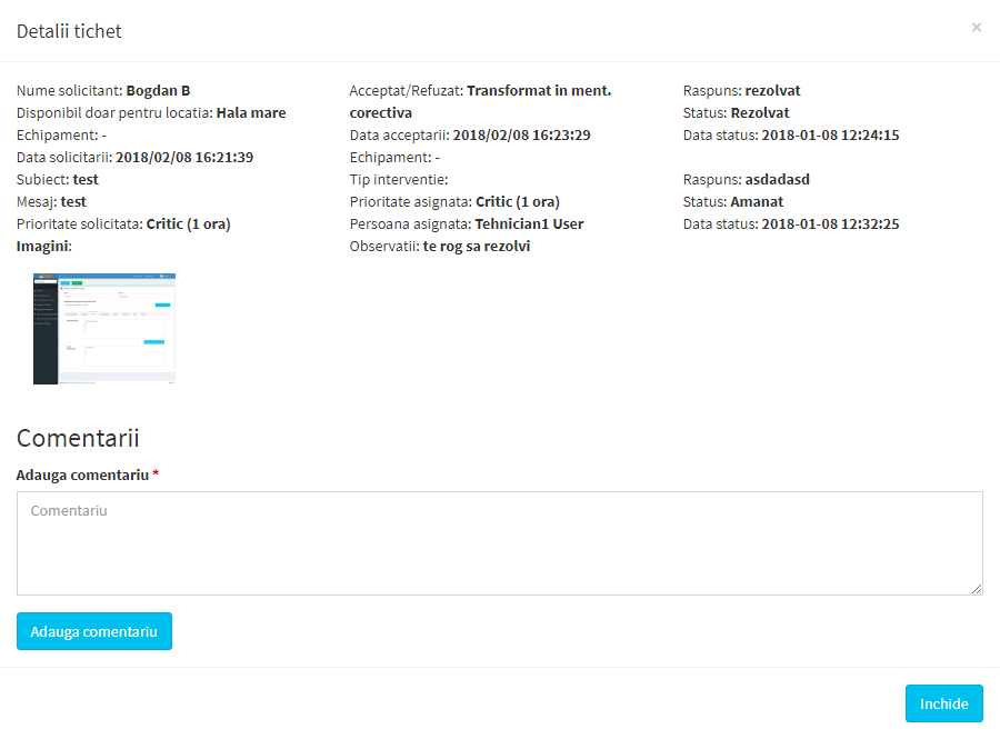 modal vizualizare tichet
