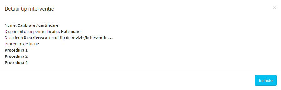 modal vizualizare tip interventie